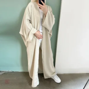 Abaya Kimono Beige en Lin Décontractée