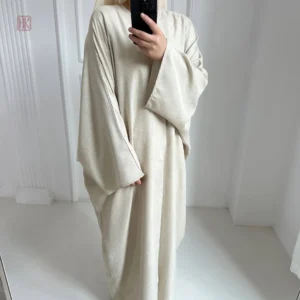 Kimono Décontracté en Lin, couleur beige, style abaya