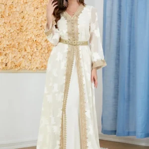 Abaya Kimono Beige Élégante en style raffiné
