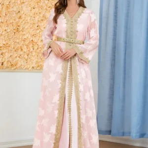 Abaya Kimono Luxe Rose élégant et raffiné