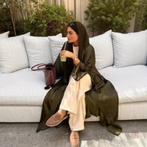 Abaya Kimono Olive élégante et moderne pour femme
