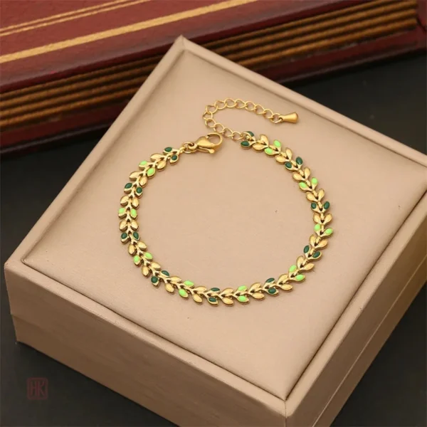 Accessoire féminin : bracelet feuilles colorées élégant
