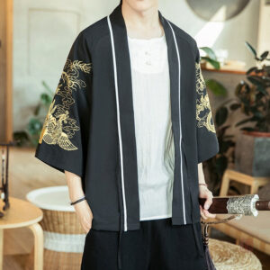 Cardigan Kimono Japonais avec motif de dragon doré