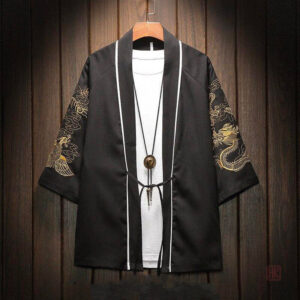 Cardigan homme style japonais avec motifs dorés