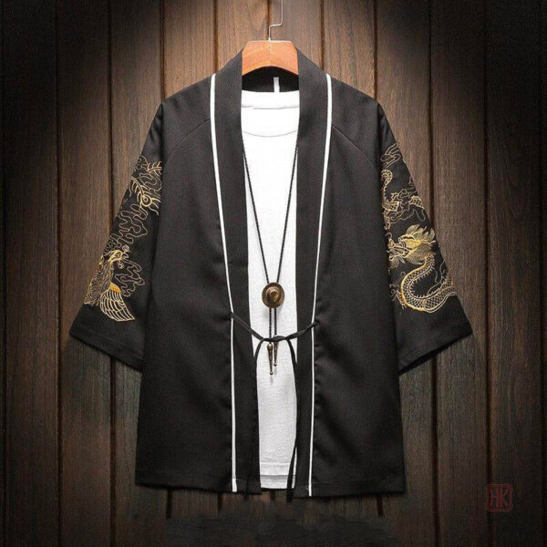 Cardigan homme style japonais avec motifs dorés