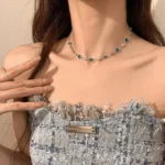Chaîne à pierres rondes turquoise pour femme tendance