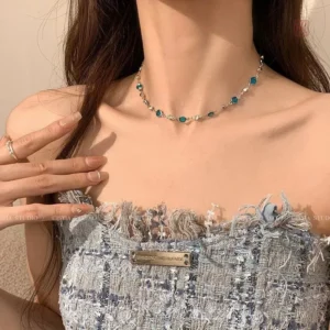 Chaîne à pierres rondes turquoise pour femme tendance