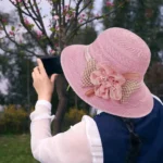 Chapeau de paille décoré de fleurs pour femme en été