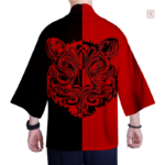Chemise kimono homme rouge et noir en style moderne