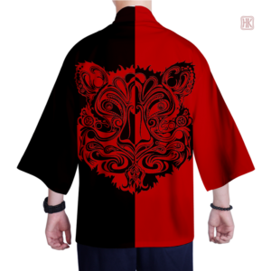 Chemise kimono homme rouge et noir en style moderne