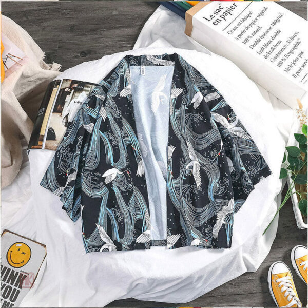 Veste kimono bleue, idéale pour un look tendance et confortable