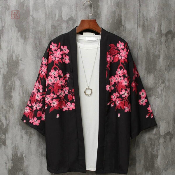 Veste kimono homme avec motifs floraux vibrants
