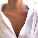 Collier en Y à double rang avec petites perles tendance femme