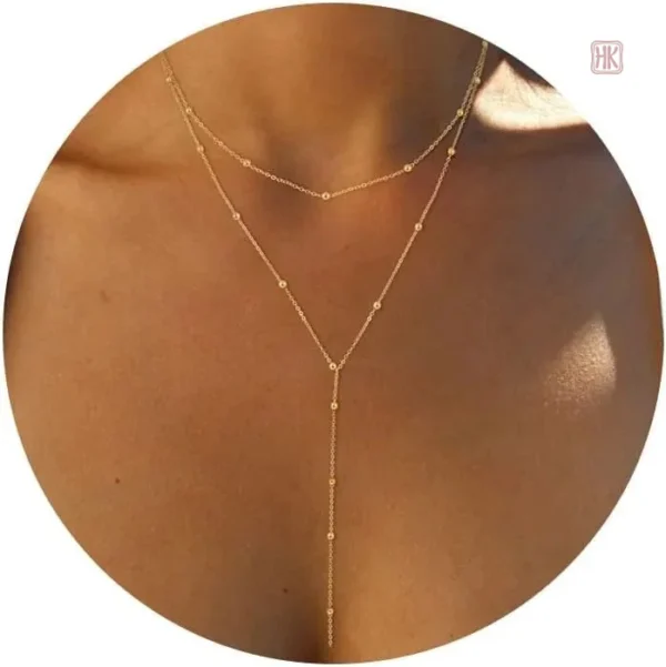 Collier femme à double rang, design élégant avec perles décoratives