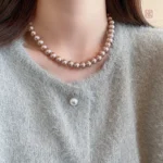 Collier Perles Métalliques Gris Femme Tendance