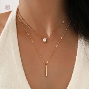 Collier Double Chaîne avec Double Pendentif pour femme