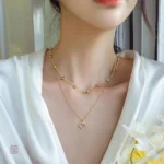 Collier Double Rang Boules et Cœur tendance pour femme