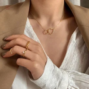 Collier Fin à Double Cercles Femme Tendance