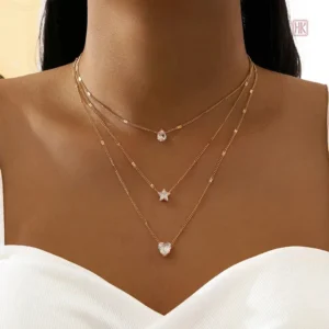 Collier Multicouche à Triple Pendentif tendance pour femme