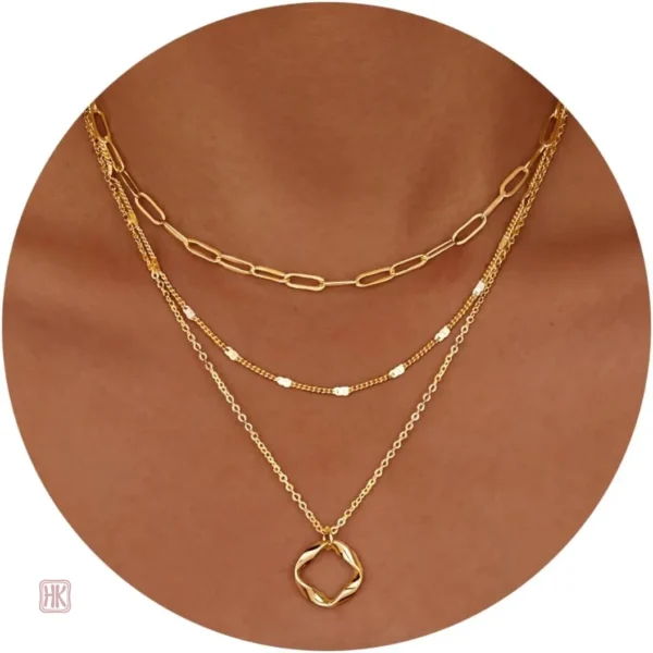 Collier tendance à triple chaîne, accessoire féminin stylé