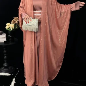 Ensemble Abaya Kimono de Luxe en rose
