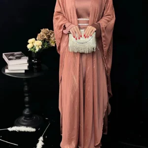 Abaya Kimono rose avec détails élégants