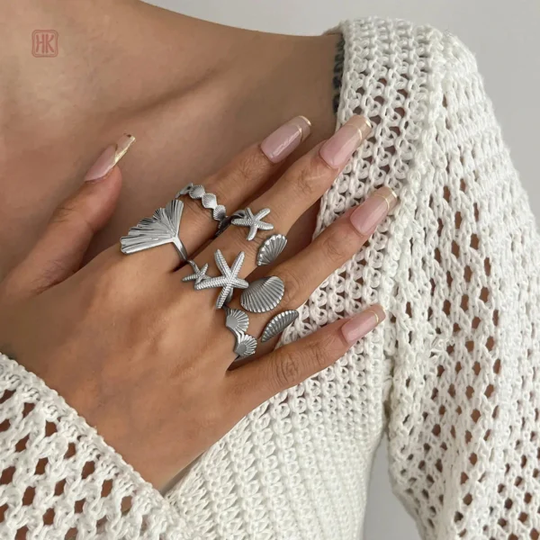 Bagues en coquillage, style moderne et élégant pour femmes