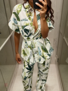 Kimono avec motifs de feuilles, style décontracté et chic