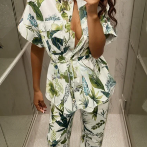 Kimono avec motifs de feuilles, style décontracté et chic