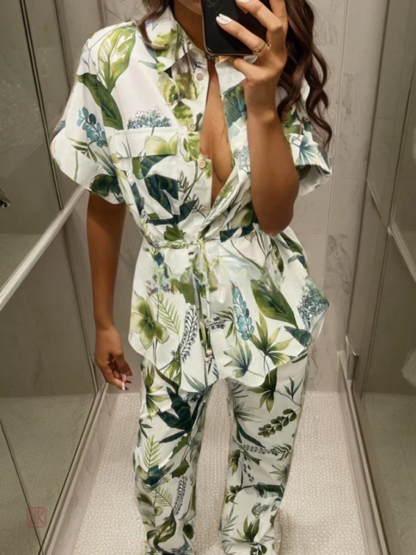 Kimono avec motifs de feuilles, style décontracté et chic