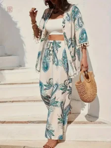 Ensemble Kimono à Pompons élégant et coloré