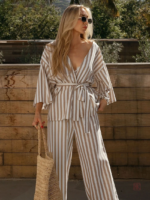 Ensemble Kimono Rayé Marron Clair