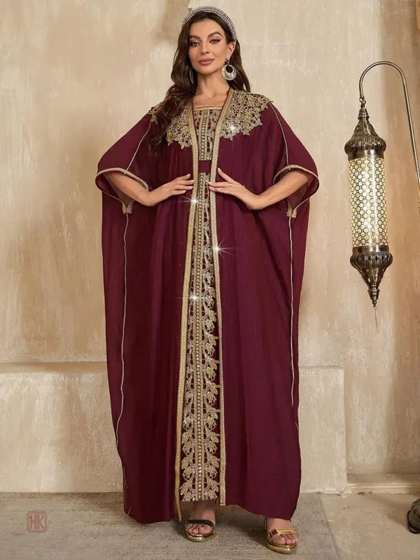 ensemble-kimono-abaya-a-manches-courtes-1 Ensemble Kimono Abaya à Manches Courtes