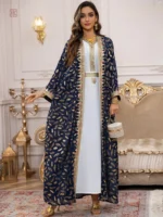 Ensemble Kimono Abaya Bleu et Or