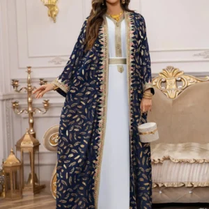 Ensemble Kimono Abaya Bleu et Or