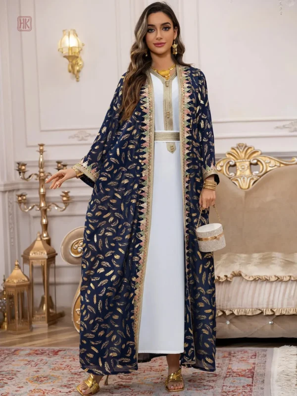 ensemble-kimono-abaya-bleu-et-or-1 Ensemble Kimono Abaya Bleu et Or