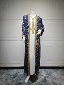 Abaya Kimono élégante en bleu et or