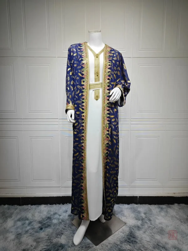 Abaya Kimono élégante en bleu et or