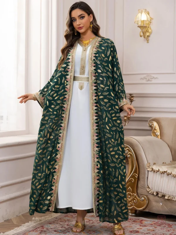Abaya Kimono élégante en vert avec des accents dorés