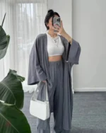 Ensemble Kimono Ample Plissé Gris