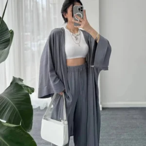 Ensemble Kimono Ample Plissé Gris