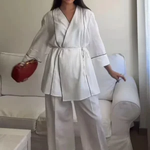 Ensemble Kimono Léger Blanc pour l'été