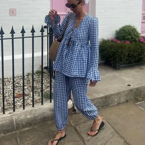 Ensemble Kimono avec motif à carreaux