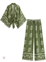 Vêtement de nuit femme, kimono vert, ambiance bohème chic