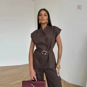 Kimono à Manches Courtes avec Boutonnage