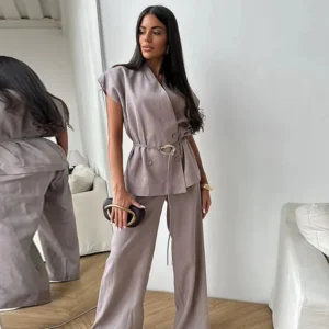 Ensemble Kimono Boutonné Sans Manches