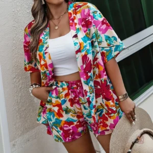 Ensemble Kimono Fleuri Rose pour femme