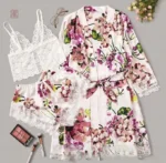 Kimono de Nuit Élégant avec Motifs Fleuri