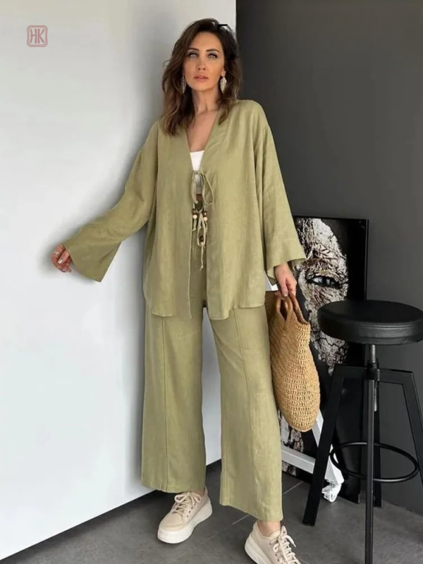 Ensemble kimono estival en teinte vert clair