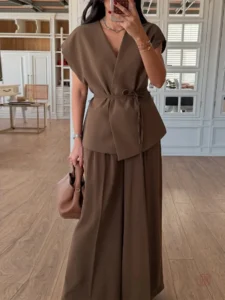 Ensemble Kimono Marron, gilet élégant pour un look décontracté